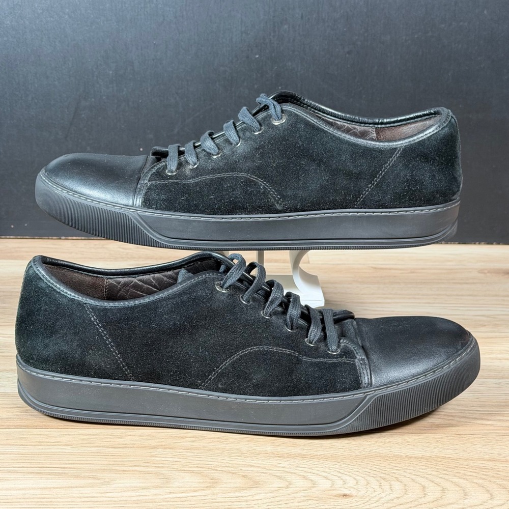 Lanvin DBB1 Sneakers Mens Size 14 Black Suede Leather Low Top Cap Toe Preppy